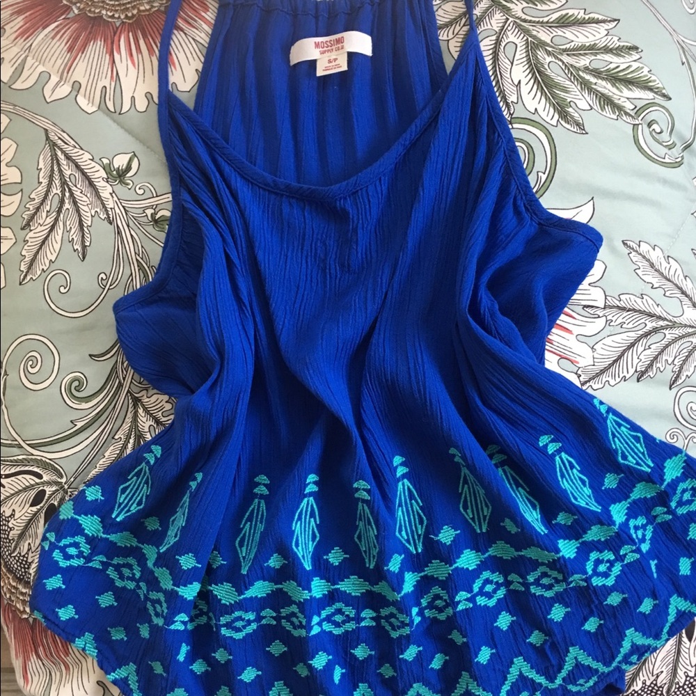 Blue embroidered tank